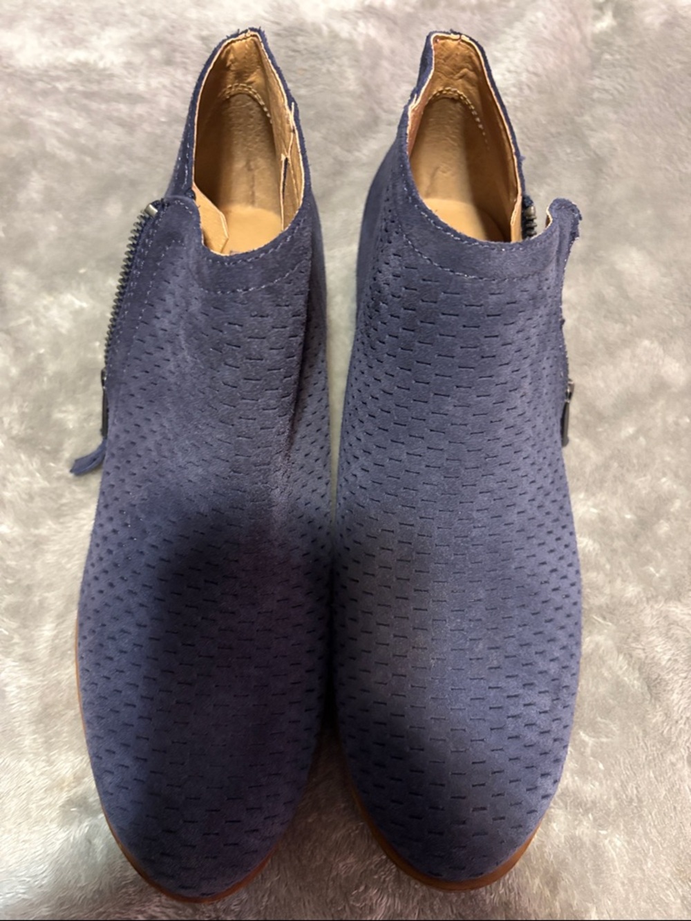 Women's Navy Suede Ankle Booties - Stylish Side Zip